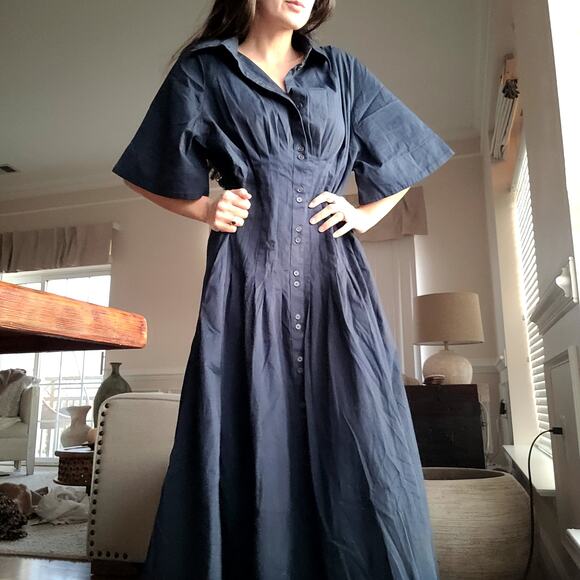 NWT Stretch-Cotton Poplin Pintuck Long-Midi Shirt Dress Banana Republic - Picture 2 of 7